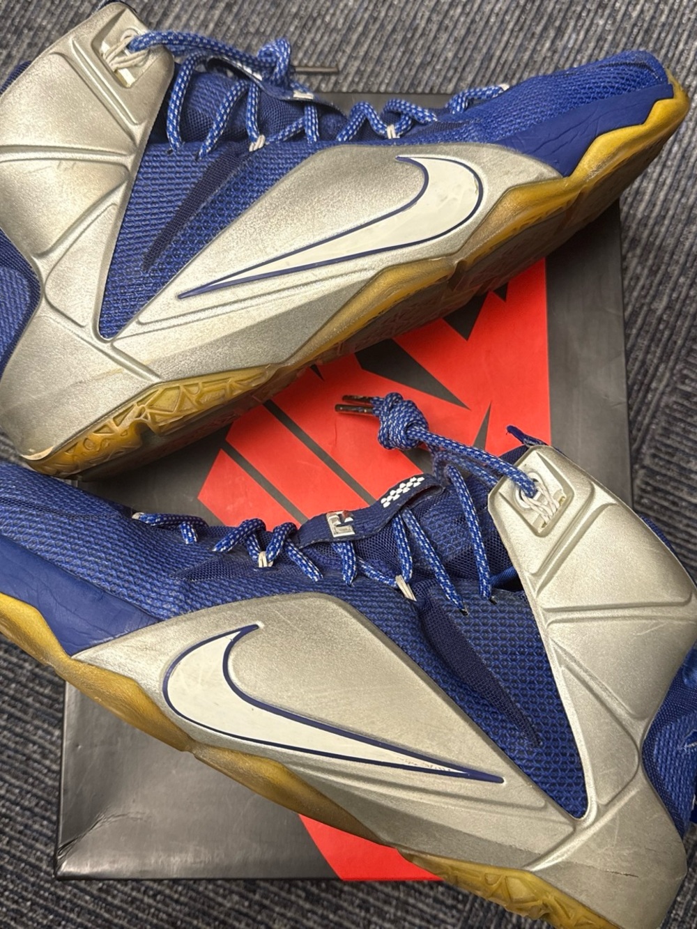 Nike LeBron 12 What If - Blue and Silver Basketball Shoes with Gold Soles